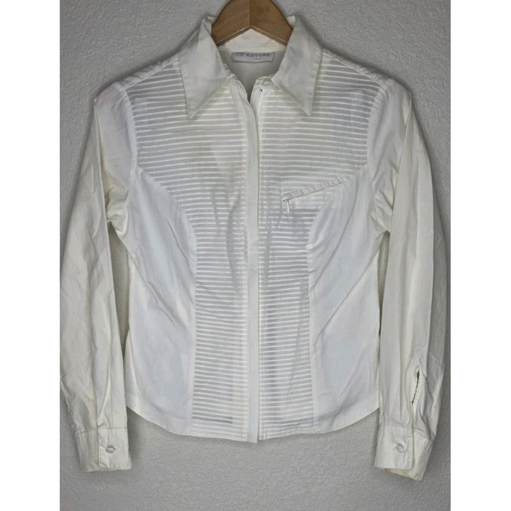 Rayure Women XS Zip Up Casual Long Sleeve Shirt Ivory Career Cotton France Made